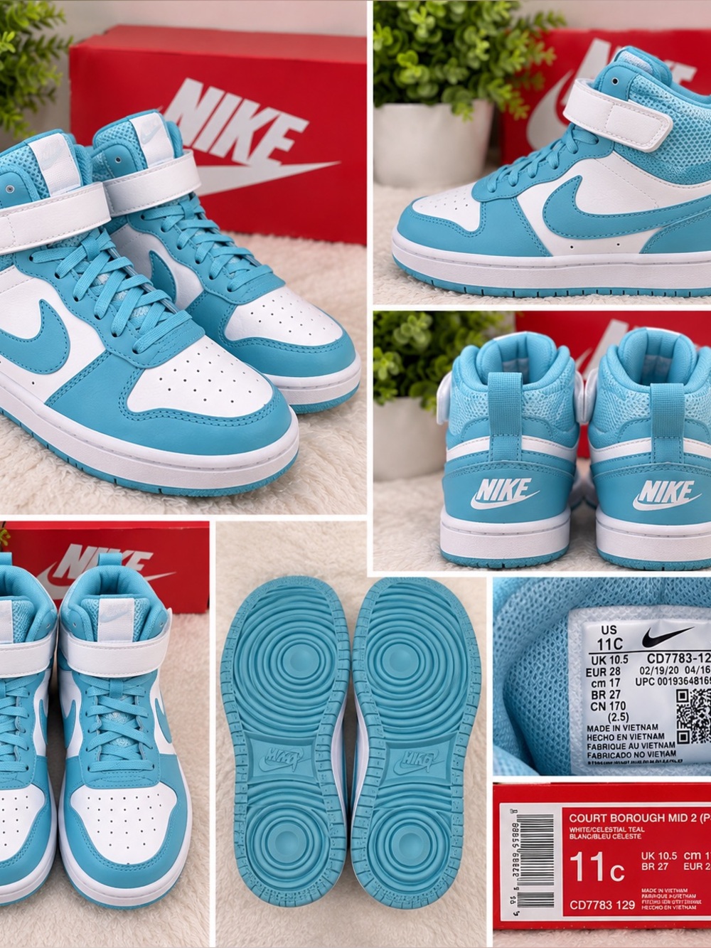 Nike Kids Mid-Top Sneakers in White & Aqua Blue